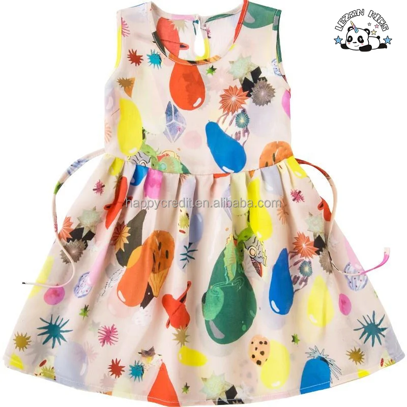 LEZONKIDS - 2024 Sleeveless Rainbow Cartoon Printed Girls Frocks Casual Girls Dresses for Summer